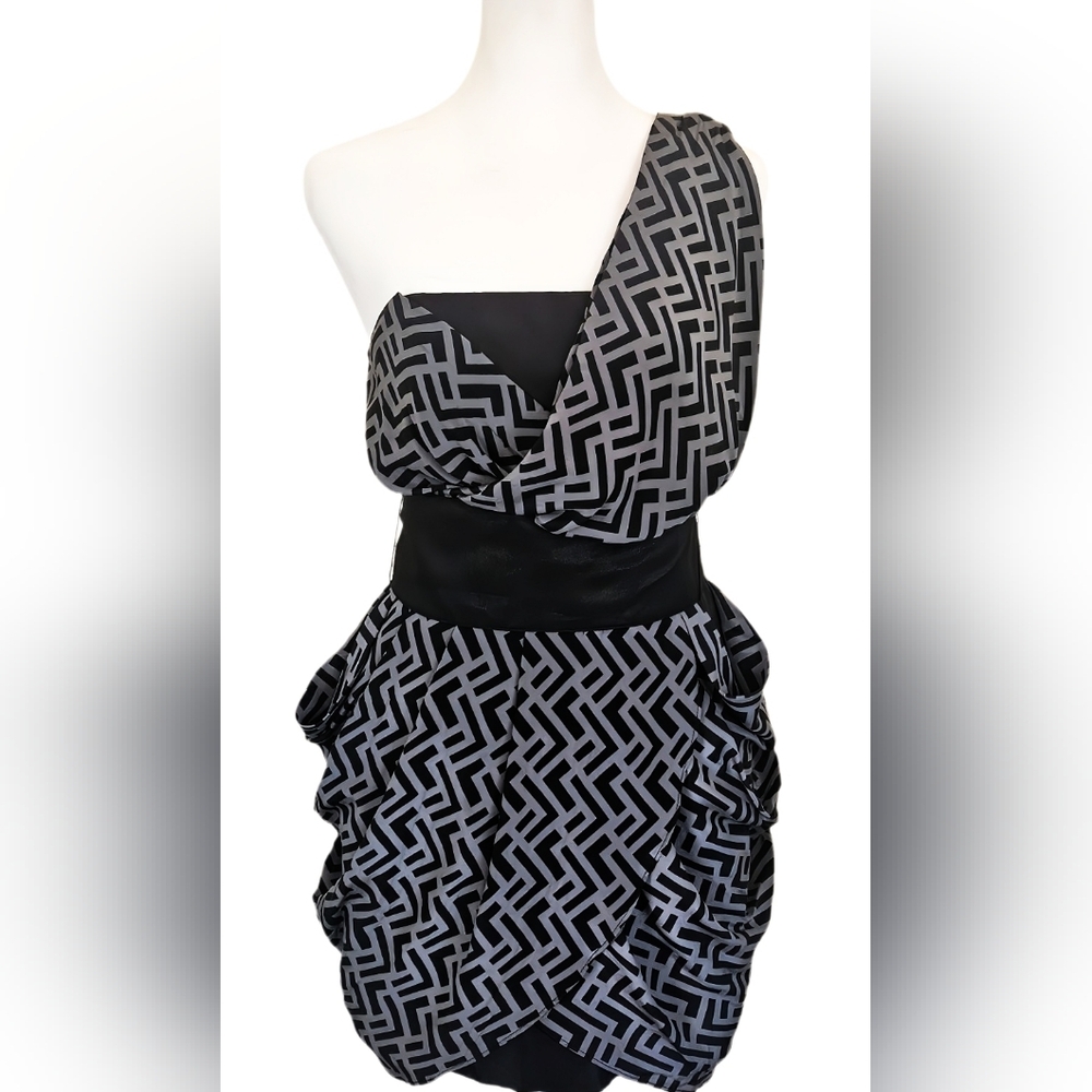 Alexander McQueen Black and Gray One Shoulder Dress
